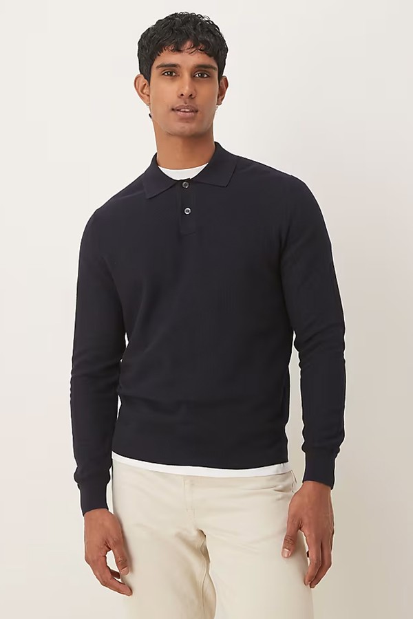 Cotton Mix Long Sleeve Knitted Polo Top from Mango