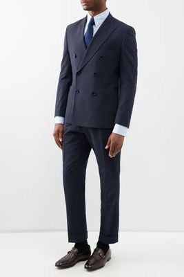 Double-Breasted Cotton-Blend Seersucker Suit from Boss