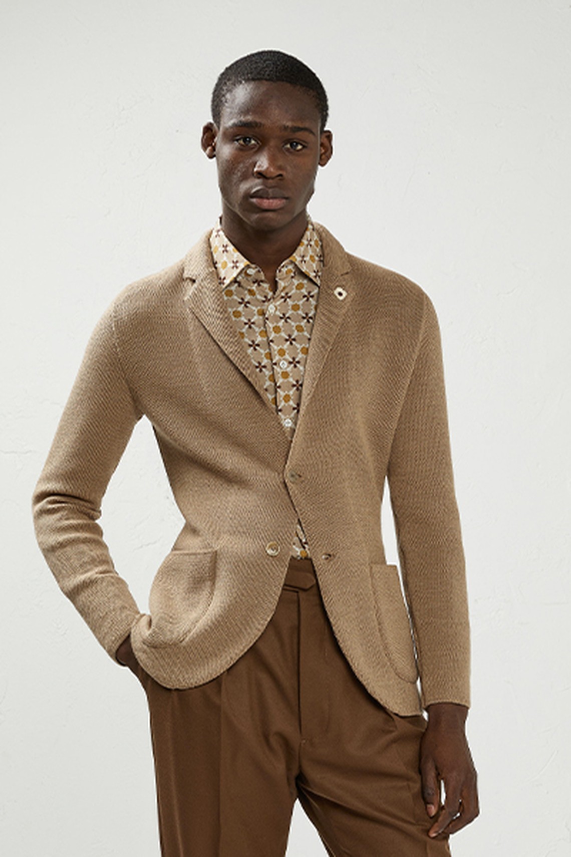 Beige Single-Breasted Knit Blazer from Lardini