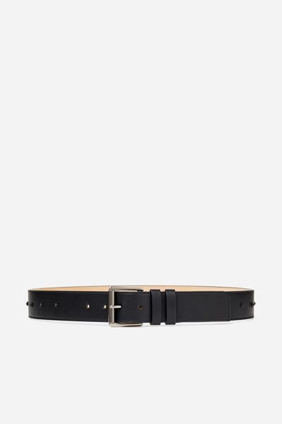 Archer Black And Gunmetal Calf Leather Belt With Degrade Stars