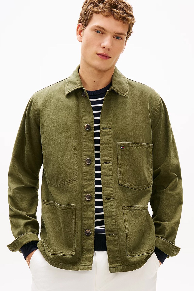 Washed Flag Embroidery Denim Chore Jacket