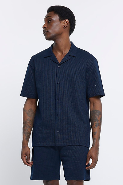 Navy Regular Fit Revere Shirt from River Island