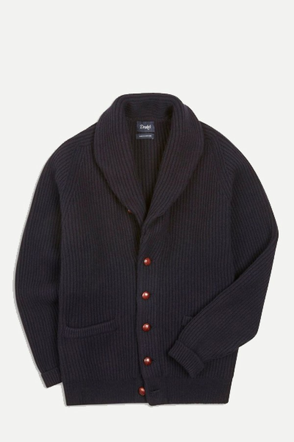 Navy Lambswool Shawl Collar Cardigan from Drakes