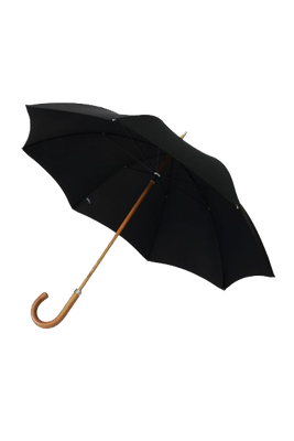 Maple Cane Crook Handle Black Telescopic Foldable Umbrella from London Undercover