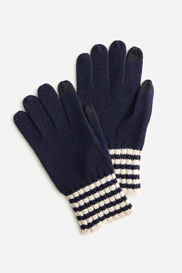 Lambswool Gloves With Striped Cuffs