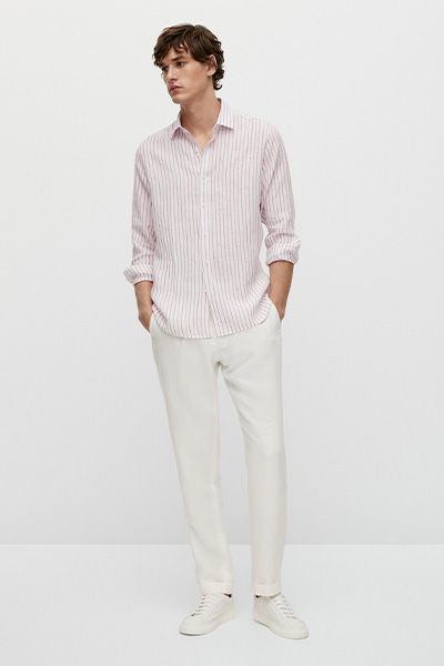 Slim Fit Striped 100% Linen Shirt from Massimo Dutti