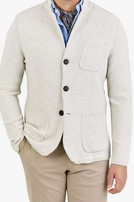 Cream White Mouline Cotton Blend Knitted Jacket from Maurizio Baldassari