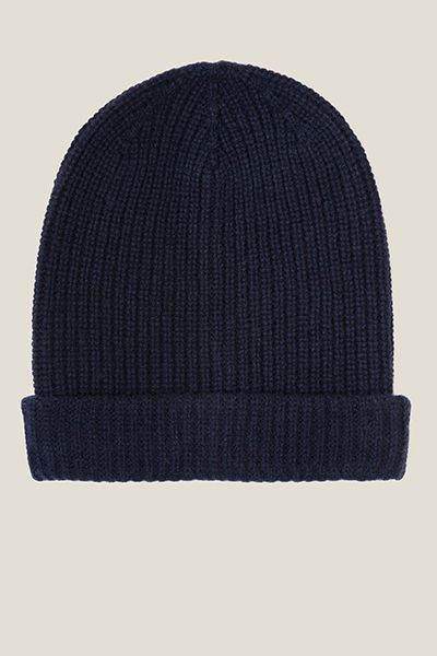 Navy Blue Chunky Knit Cashmere Beanie