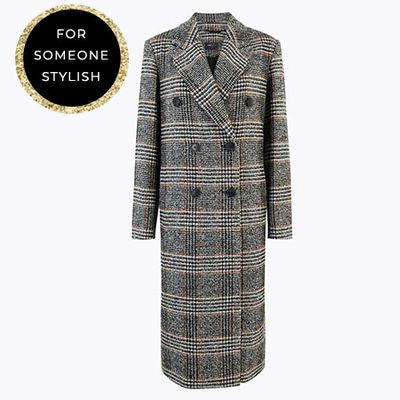Wool Blend Checked Overcoat