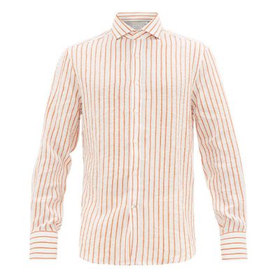 French Collar Striped Linen Shirt from Brunello Cucinelli
