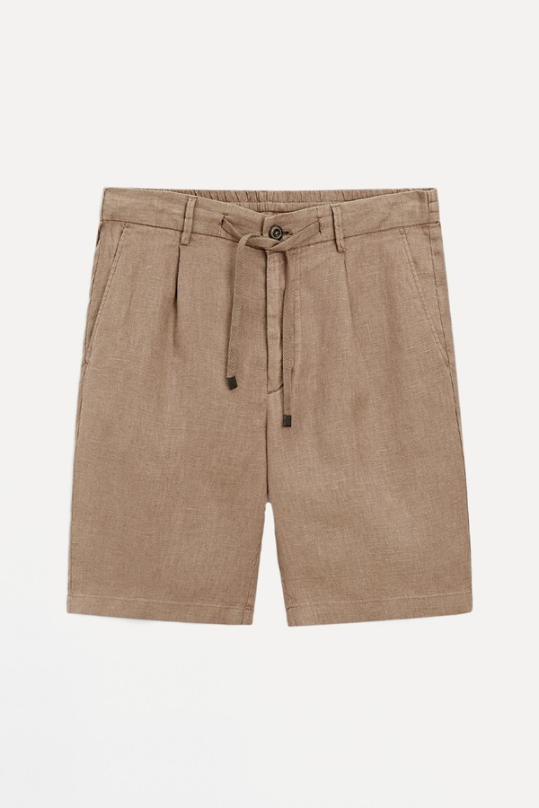 100% Linen Semi-Jogger Fit Bermuda Shorts from Massimo Dutti