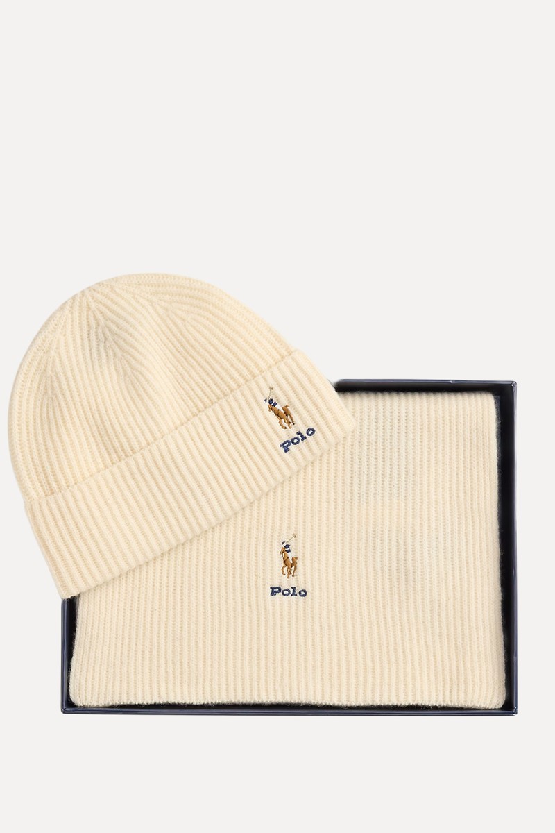 Rib-Knit Wool Beanie & Scarf Gift Set