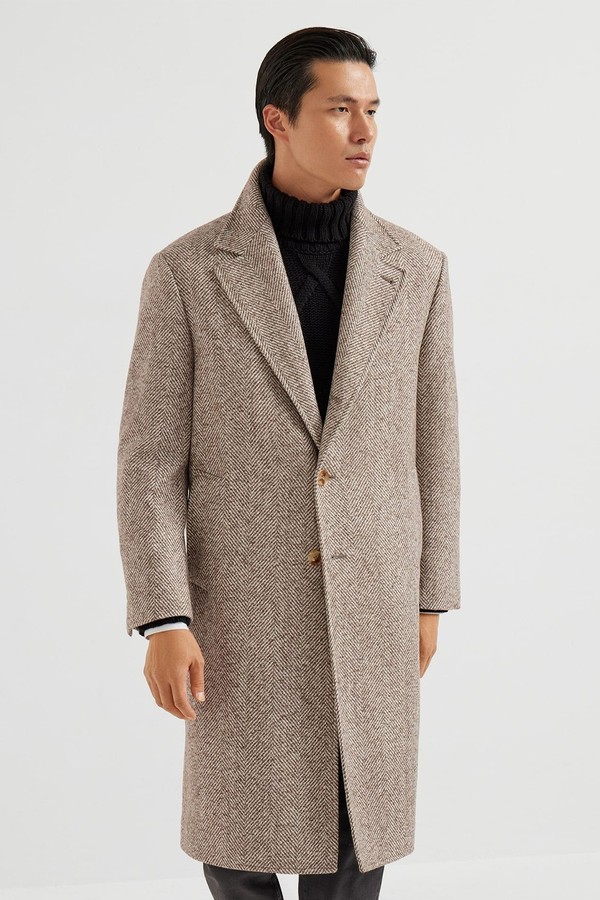 Wool-Alpaca-Blend Chevron Overcoat from Brunello Cucinelli
