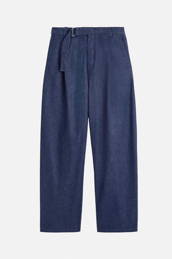 Belted Denim Relaxed-Fit Barrel-Leg Trousers from COS