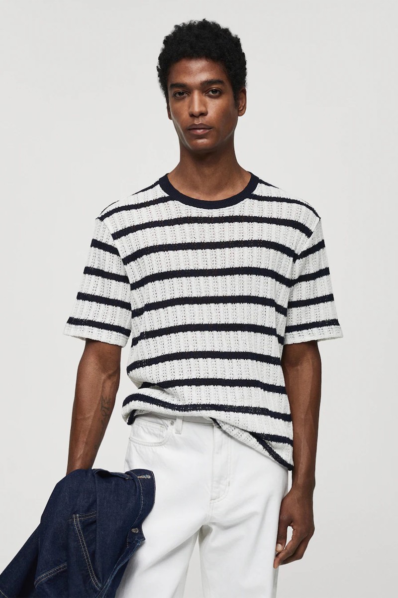 Regular Fit Openwork Striped T-Shirt from Mango