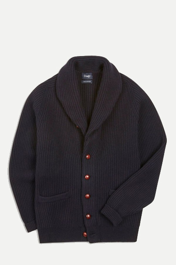 Navy Lambswool Shawl Collar Cardigan from Drakes