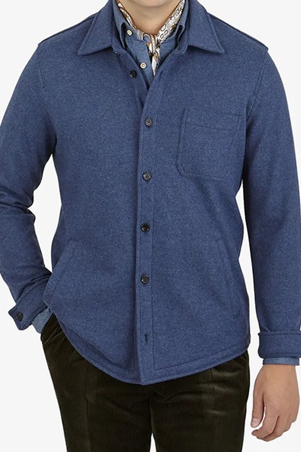 Blue Melange Merino Wool Overshirt from Maurizio Baldassari