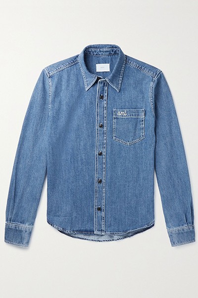 Logo-Embroidered Denim Shirt from AMI Paris