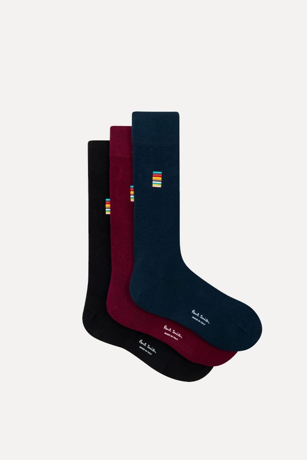 Set Of 3 Signature Stripe Embroidery Plain Socks from Paul Smith