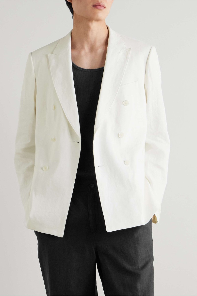 Double-Breasted Linen Tuxedo Jacket