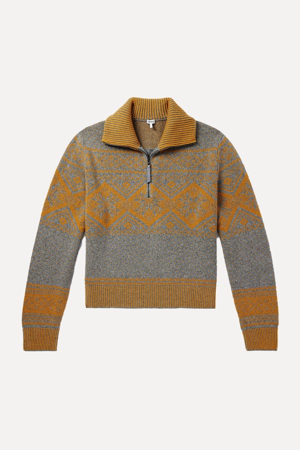 Jacquard-Knit Wool & Cashemere-Blend Zip Up Sweater from Loewe