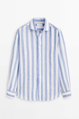 Slim Fit Striped 100% Linen Shirt, £49.95
