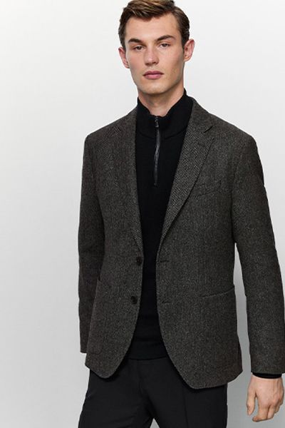 100% Wool Herringbone Blazer from Massimo Dutti