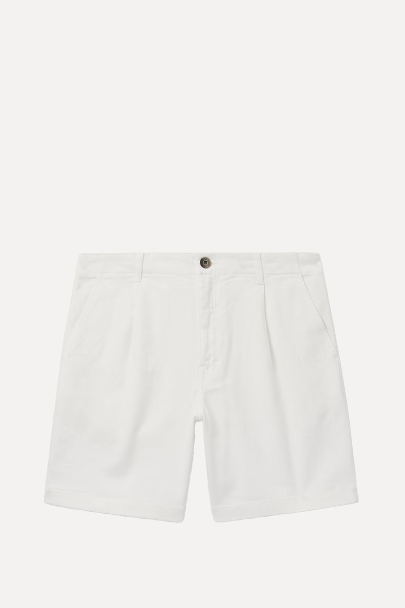 Straight-Leg Pleated Organic Cotton-Blend Twill Shorts
