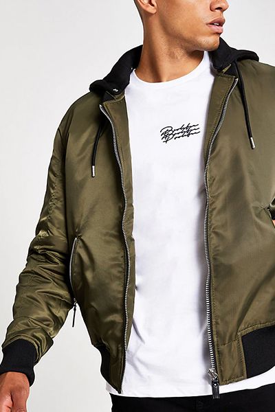 Khaki Hooded Bomber Jacket