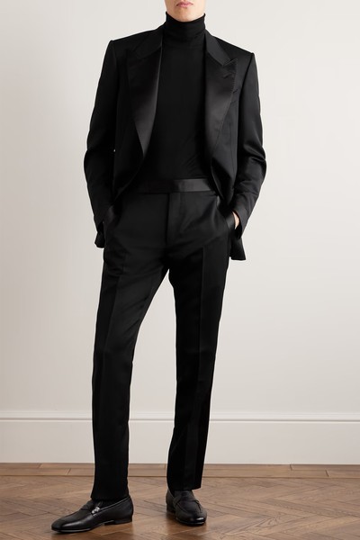 Straight-Leg Pleated Satin-Trimmed Grain De Poudre Wool & Mohair-Blend Tuxedo Trousers from TOM FORD