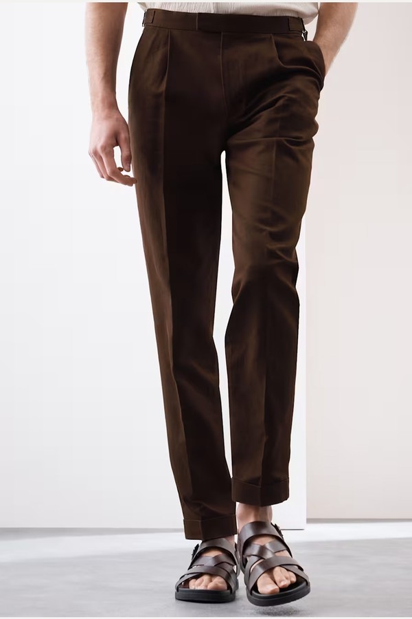 Linen Blend Single Pleat Smart Trousers