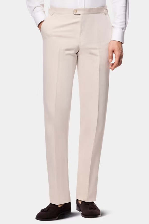 Tailored Fit Beige 1913 Suit Trousers With Side Adjusters