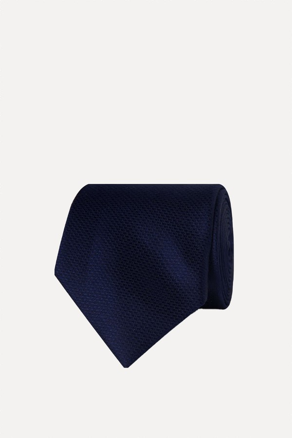 Plain Navy Basket Weave 100% Silk Tie