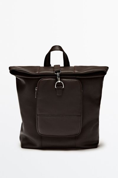 Brown Foldable Leather Backpack