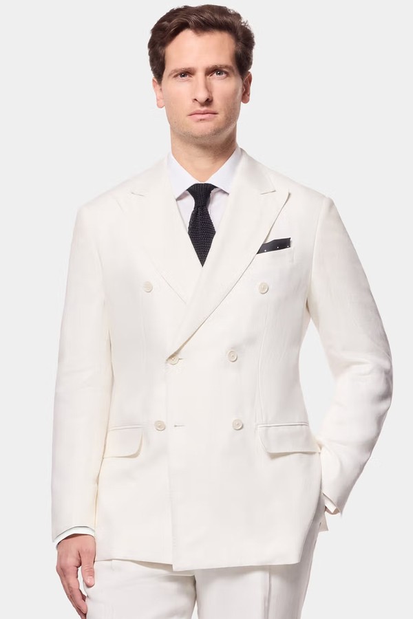 Tailored Fit Cream Herringbone Linen Suit