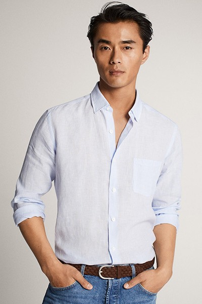 Slim Fit Striped Linen Shirt from Massimo Dutti