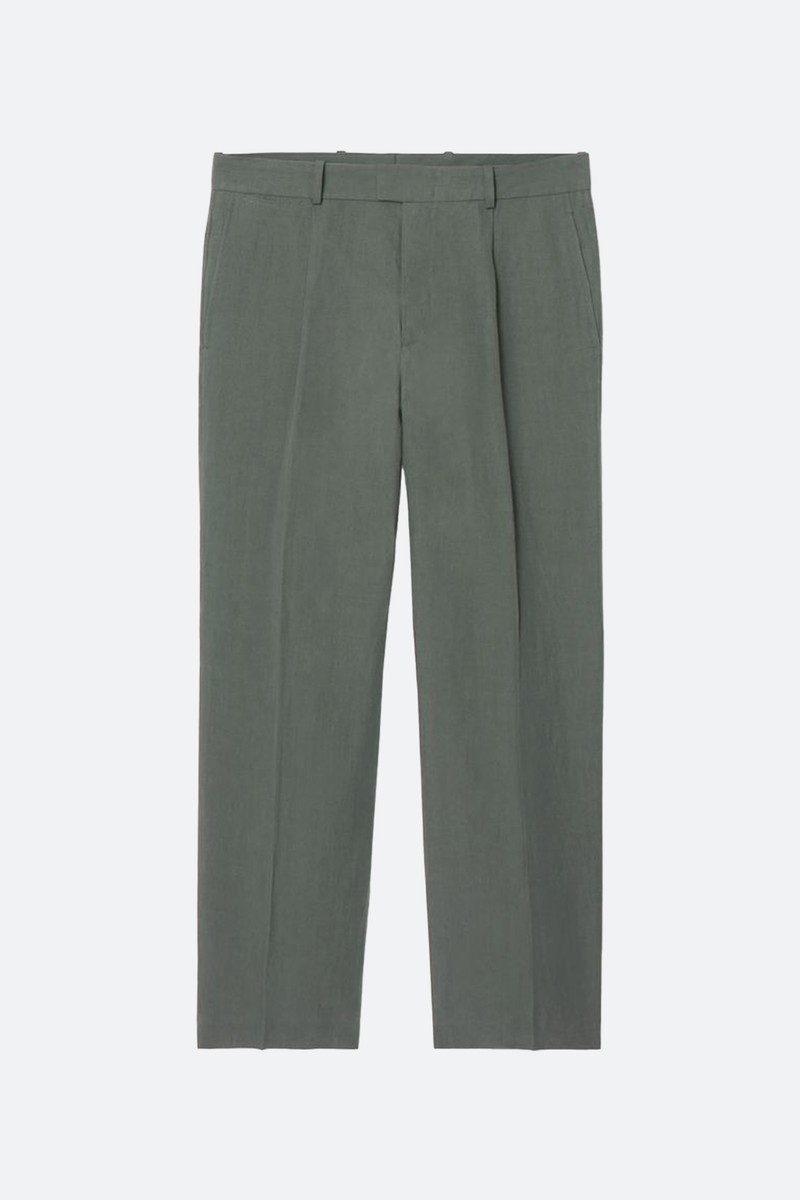 Pleated Straight-Leg Linen Trousers