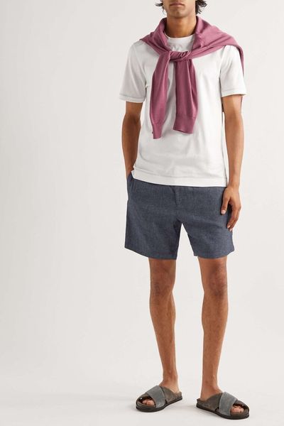 Straight-Leg Chambray Drawstring Shorts