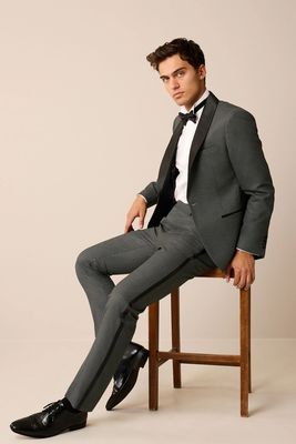 Charcoal Grey Tailored Textured Tuxedo Suit Jacket, £84 