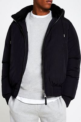 Black Hooded Short Puffer Jacket