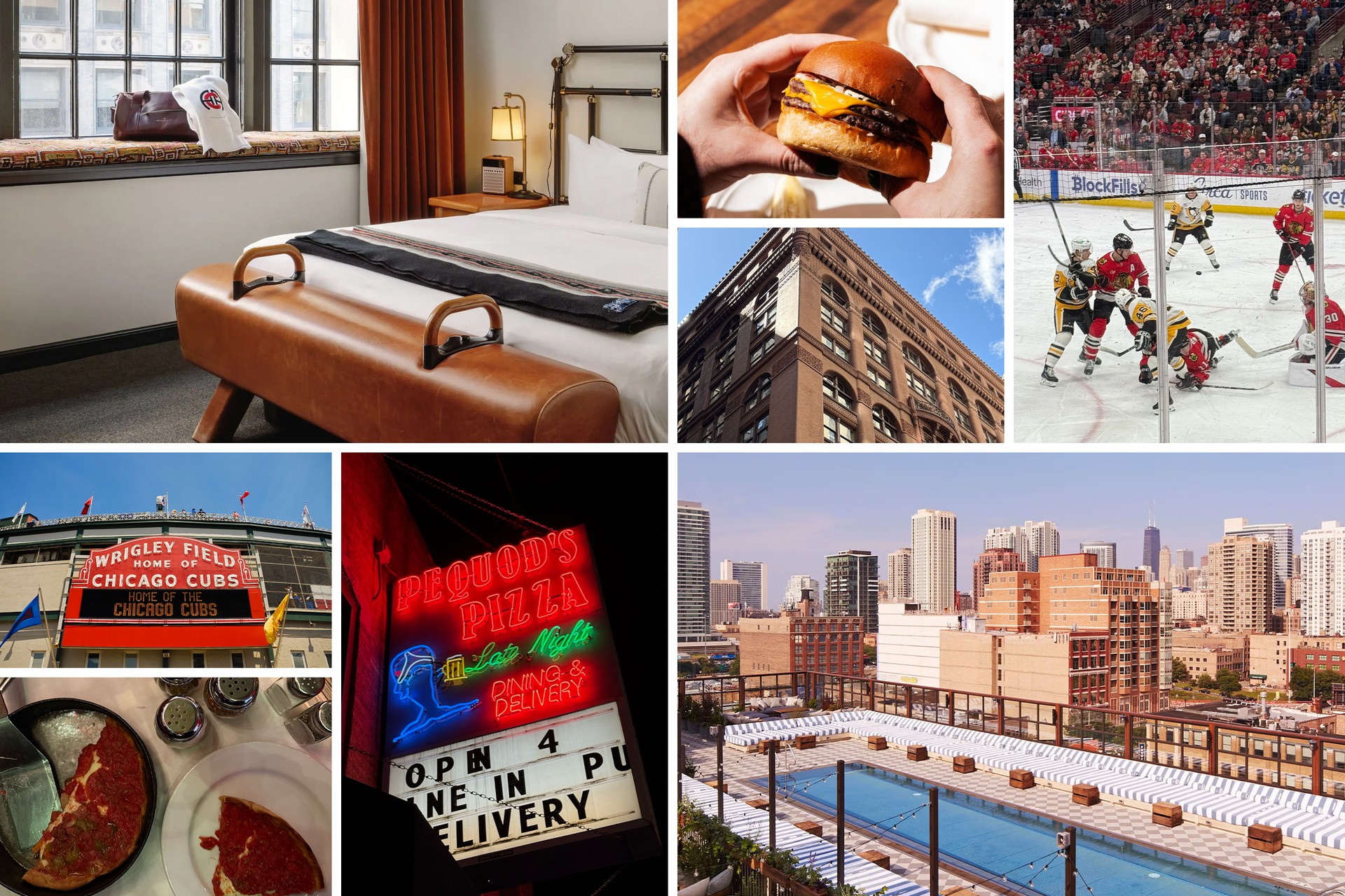 Chicago Athletic Association Hotel; Au Cheval; Chicago Blackhawks; Chicago Cubs; Pequod's; Pizano's; Soho House
