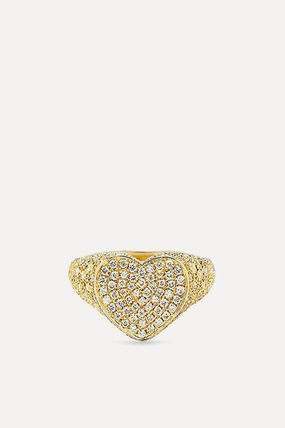 Chevaliere Coeur 9ct Yellow Gold And 0.72ct-Round Brilliant Diamond Ring from Yvonne Leon