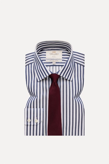 Non-Iron Navy & White Bold Stripe Slim Shirt