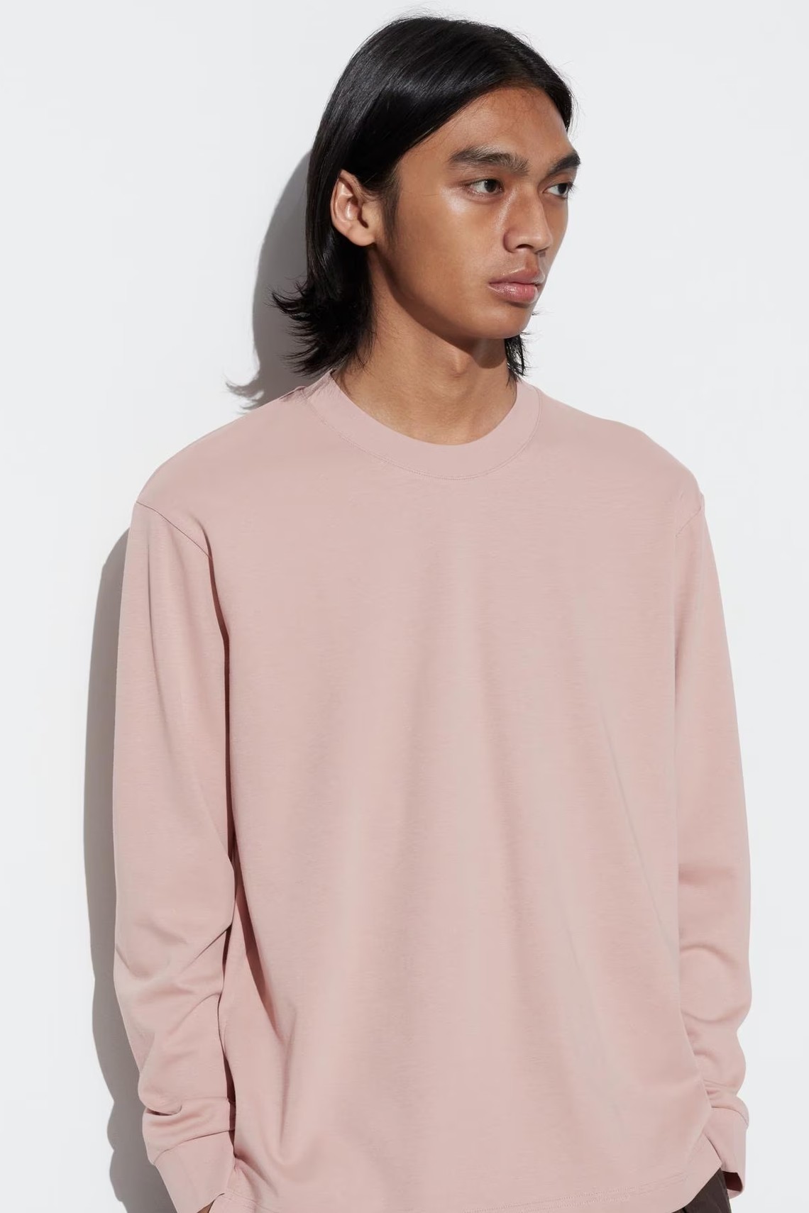  Cotton Oversized Crew Neck Long Sleeved T-Shirt