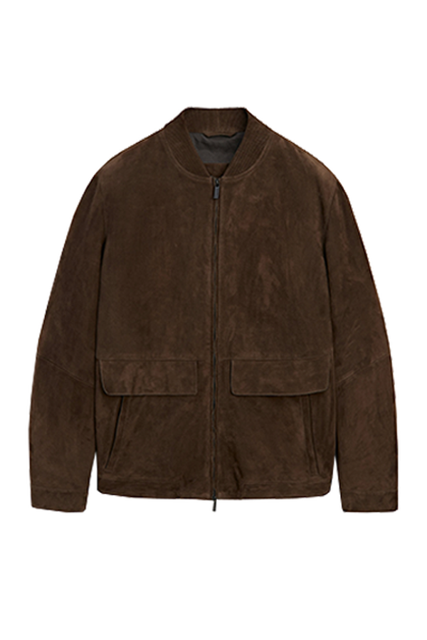 Suede Leather Bomber Jacket With Pockets from Massimo Dutti