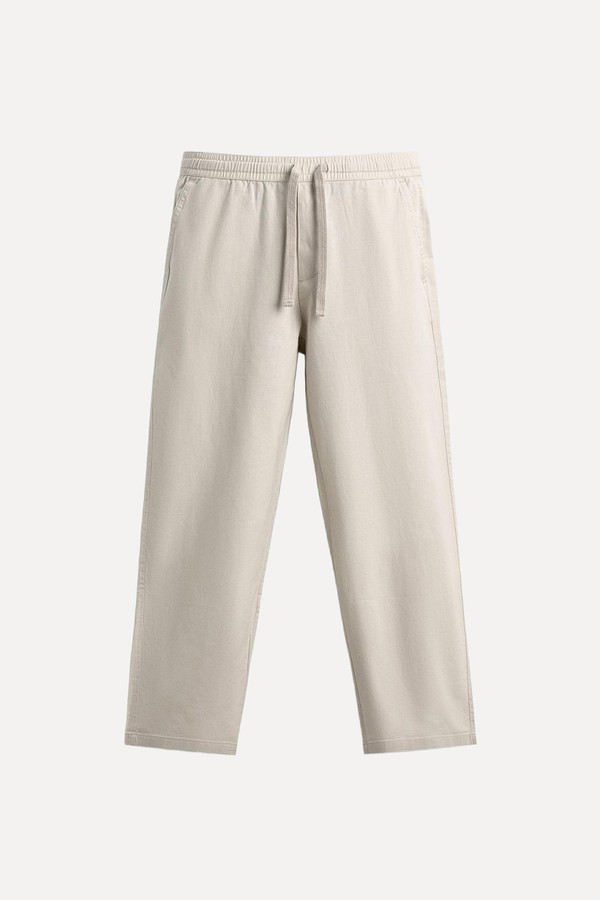 Relaxed Fit Cotton Blend Trousers