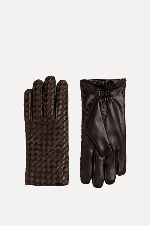 Intrecciato Leather & Suede Gloves from Bottega Veneta