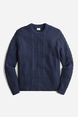 Cotton Cable-Knit Crewneck Sweater