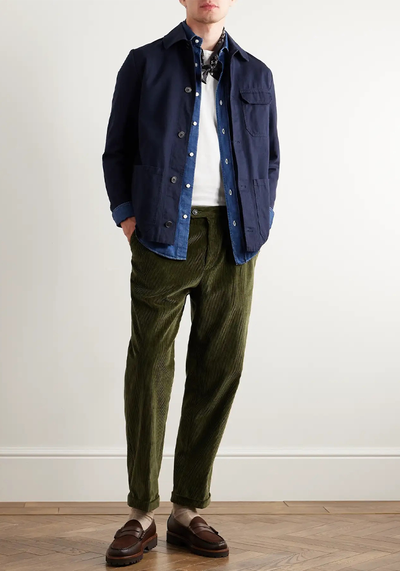 Straight-Leg Pleated Cotton-Corduroy Trousers from Baracuta