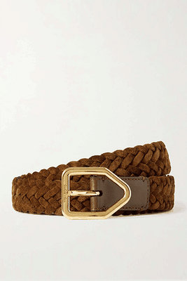 2.5cm Leather-Trimmed Woven Suede Belt from Tom Ford